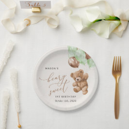 Prato De Papel Teddy Bear, Balões Verdes, Primeiro Aniversário