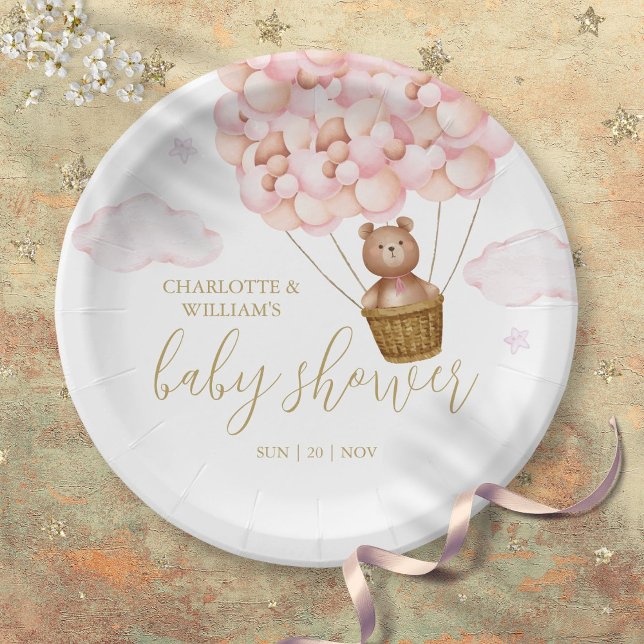 Prato De Papel Teddy Bear Barly Espera Chá de fraldas Rosa (Teddy Bear Bearly Wait Pink Girl Baby Shower Paper Plates)