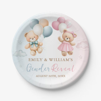 Prato De Papel Teddy Bear Gender Reveal Plate