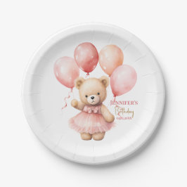 Prato De Papel Teddy Bear Girl 1st Birthday Paper Plates  Beary 