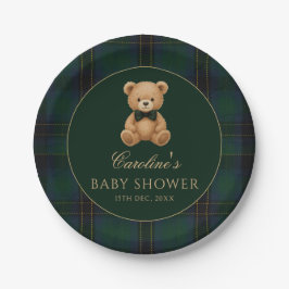 Prato De Papel Teddy Bear Green Tartan Baby Shower Paper Plates
