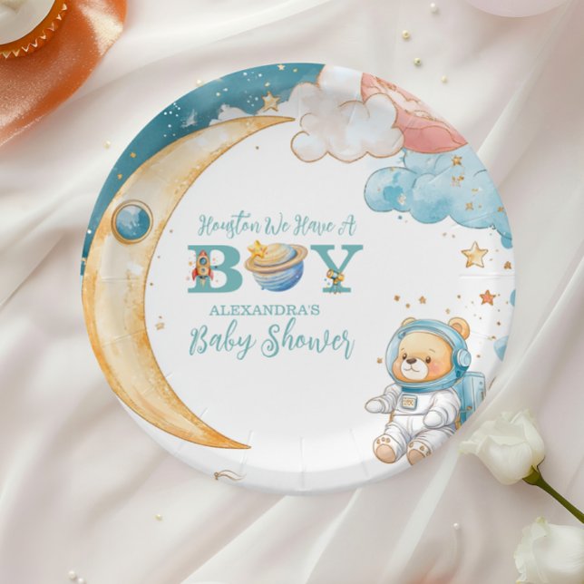Prato De Papel Teddy Bear Houston Temos Um Menino Exterior (Criador carregado)