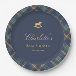 Prato De Papel Teddy Bear Plaid Boy Baby Shower Paper Plate
