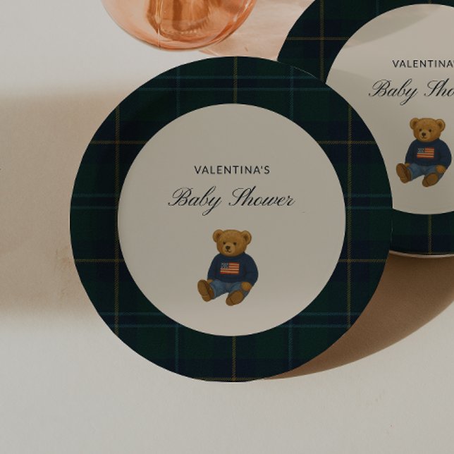Prato De Papel Teddy Bear Polo Baby Shower Paper Plates - (Criador carregado)