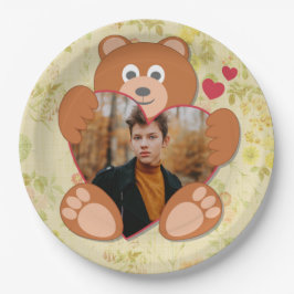 Prato De Papel Teddy Bear Segurando Dia de os namorados Fotográfi