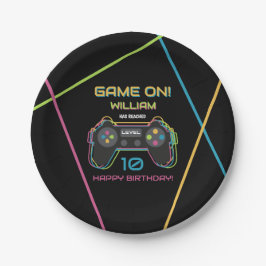 Prato De Papel Teen Gaming Gamer Video Game Player Neon Birthday