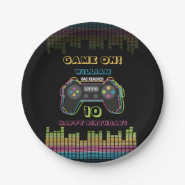 Prato De Papel Teen Gaming Gamer Video Game Player Retro Birthday