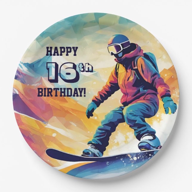 Prato De Papel Teen Snowboard Birthday (Frente)