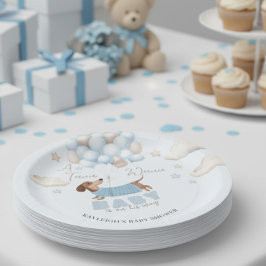 Prato De Papel Teenie Weenie Dachshund Balloons Blue Baby Shower