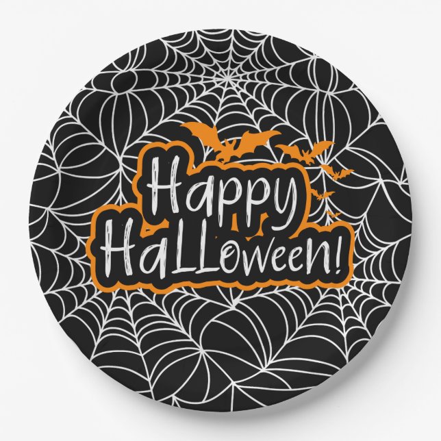 Prato De Papel Teias de Aranha de Halloween (Frente)