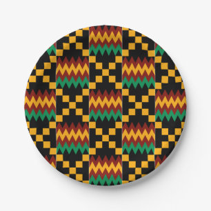 Prato De Papel Tela do Kente Preta, Verde, Vermelha e Amarela