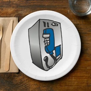 Prato De Papel Telefone Público Azul e Prata Antigo