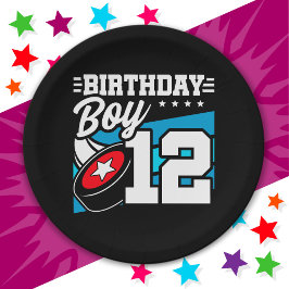Prato De Papel Tema 12 de Aniversário do Festa de Hóquei de 12 An