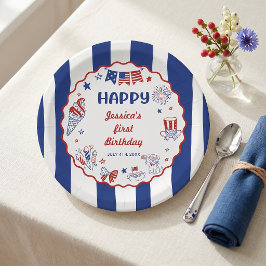 Prato De Papel Tema 4 De Julho Desenhado À Mão Aniversário