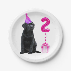Prato De Papel Tema Da Cãozinha Do segundo aniversário - Cachor