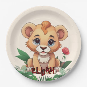 Prato De Papel Tema da Selva de Leão Selvagem de Um Cute
