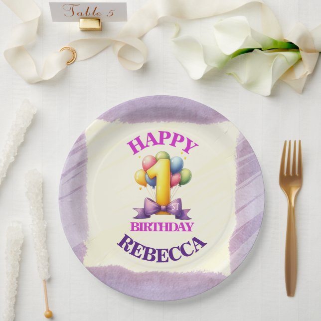 Prato De Papel Tema de Balão de 1º Aniversário (Casamento)