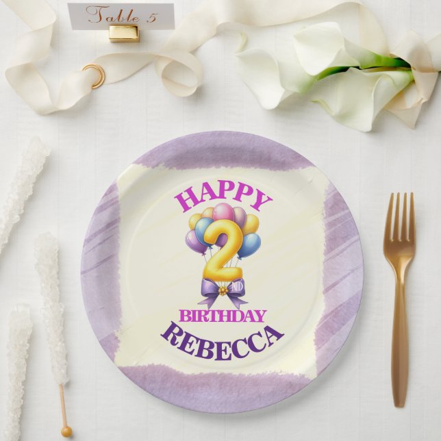 Prato De Papel Tema de Balão de 2º Aniversário (Casamento)