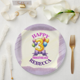 Prato De Papel Tema de Balão de 3º Aniversário