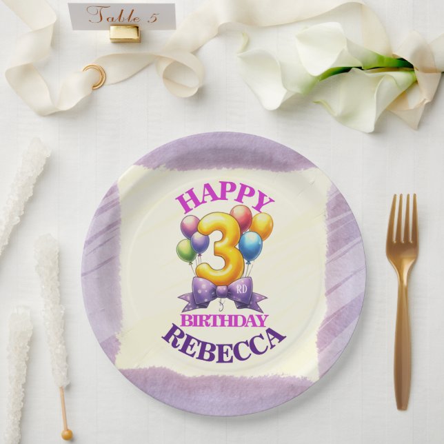 Prato De Papel Tema de Balão de 3º Aniversário (Casamento)
