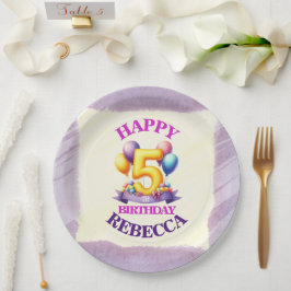 Prato De Papel Tema de Balão de 5º Aniversário