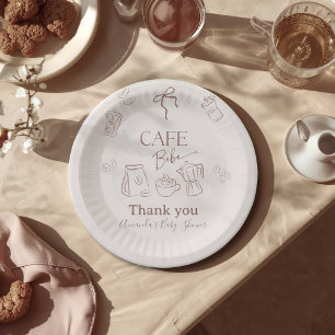 Prato De Papel Tema de Café Bege Café Bebe Bebê a Caminho Chá de 