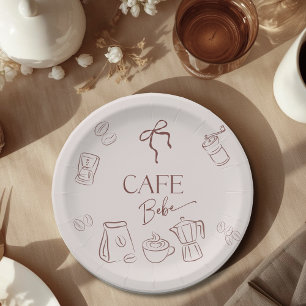 Prato De Papel Tema de Café Bege Café Bebe Bebê a Caminho Chás de