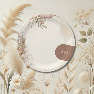 Prato De Papel Tema de Casamento de Boho Minimalista Beige