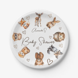Prato De Papel Tema de Churrasco de Bebê de Animais da Floresta