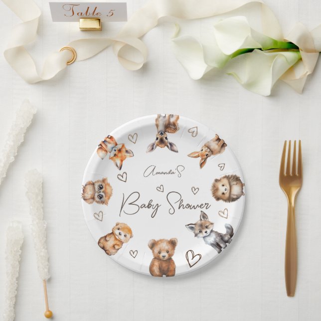Prato De Papel Tema de Chuveiro de Bebê de Animais da Floresta (Casamento)