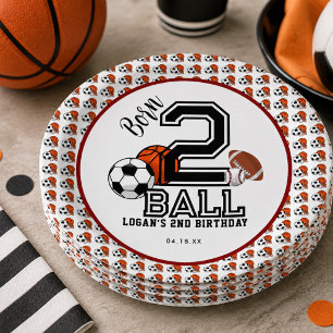 Prato De Papel Tema de esportes Born 2 Ball para festa de 2 anos 