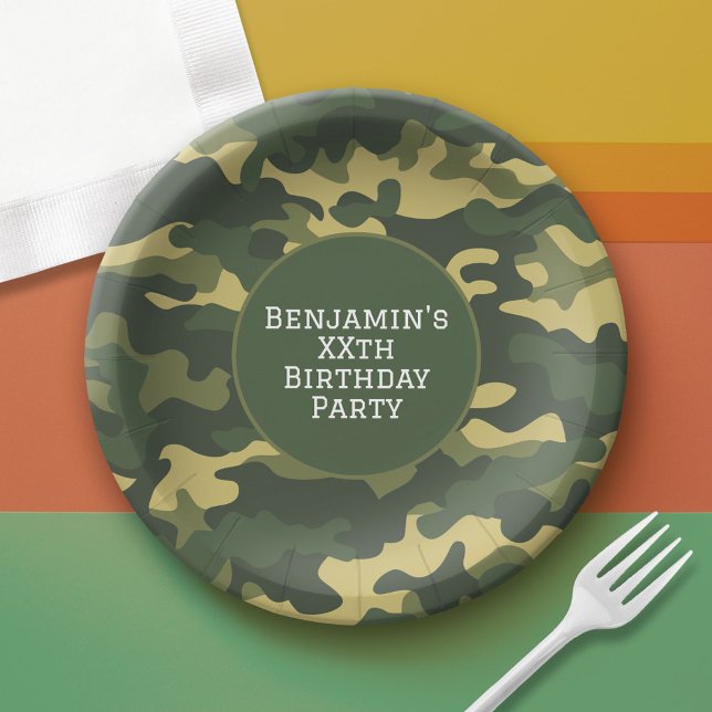Prato De Papel Tema de Festa de aniversário de camuflagem militar (Custom Birthday Paper Plate)