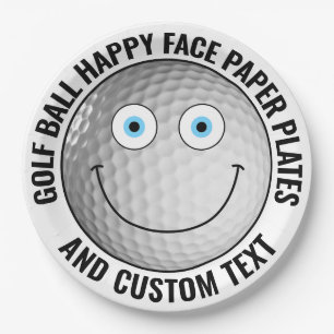 Prato De Papel Tema de Golfe Personalizado OLHOS AZUIS Face Feliz