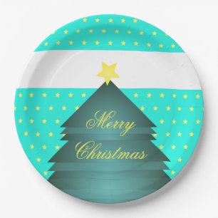 Prato De Papel Tema de Natal da Praia do Teal Brilhante