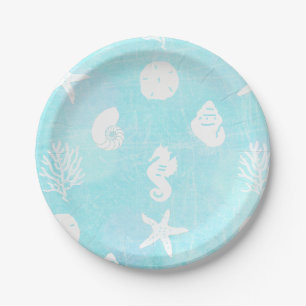 Prato De Papel Tema de Praia Azul Bonito
