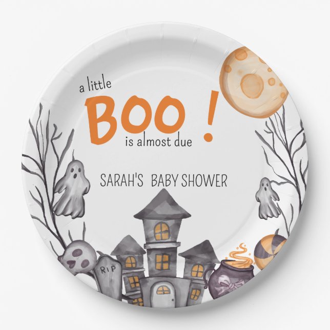 Prato De Papel Tema de Queda de Chá de fraldas do Halloween da Ca (Frente)