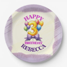 Prato De Papel Tema do Balão aniversário de 3 anos