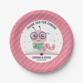 Prato De Papel Tema do Bookworm Rosa