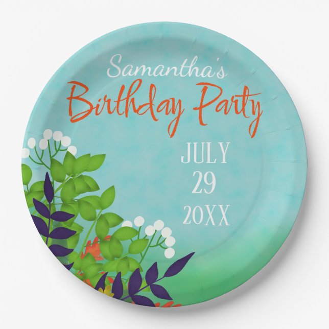 Prato De Papel Tema do Jardim festa de aniversário (Frente)