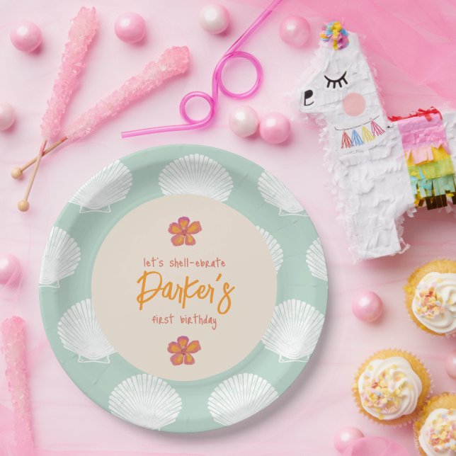 Prato De Papel Tema do Partido Costeiro da Praia "Shell-Ebration" (Festa)