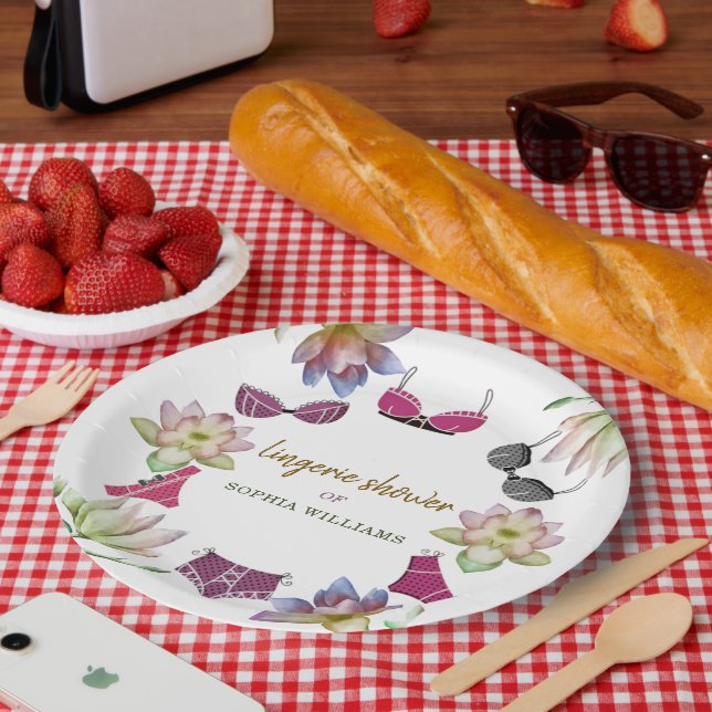 Prato De Papel Tema Floral de Lingerie para Chá de Noiva (Piquenique)