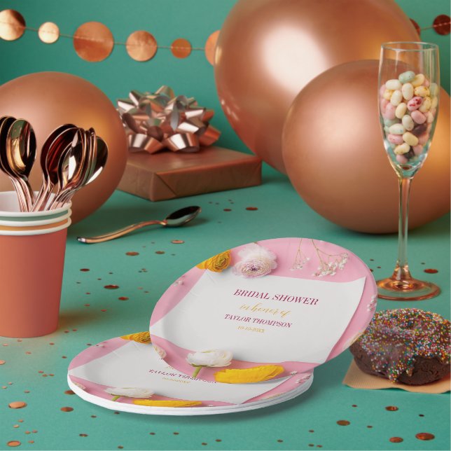 Prato De Papel Tema Floral Rosa Chá de Noiva (Múltiplo)