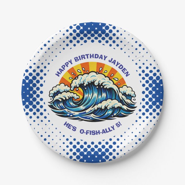 Prato De Papel Tema Marítimo Oceânico para Aniversário de Menino (Frente)