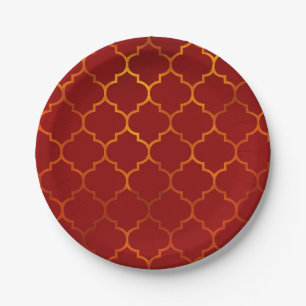 Prato De Papel Tema Marroquino Árabe Indiano Real Dourado Vermelh
