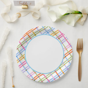 Prato De Papel Tema Moderno de Churrasco de Bebê Xadrez Colorido