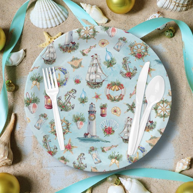 Prato De Papel Tema Natal Náutico Praiano (Criador carregado)