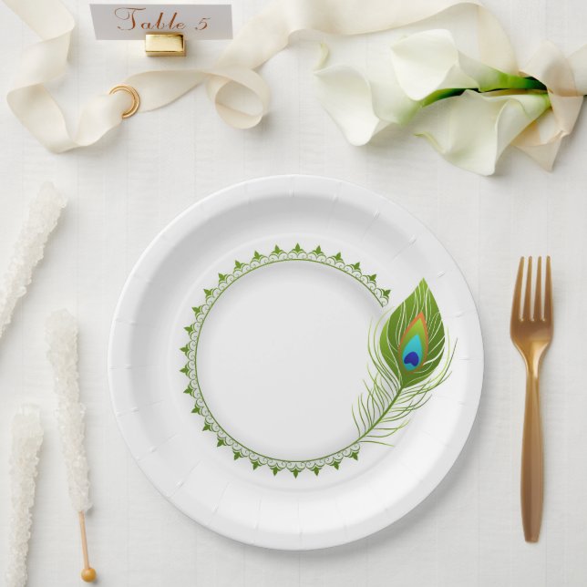 Prato De Papel tema pena de pavão Krishna (Casamento)