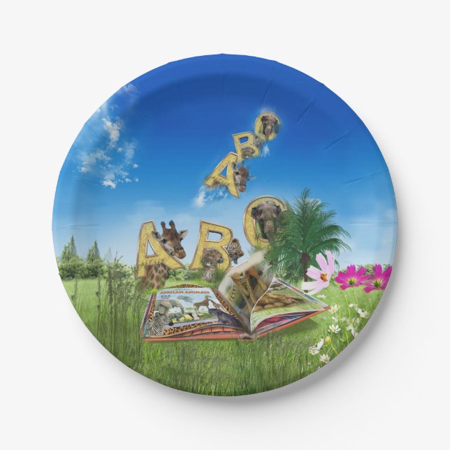 Prato De Papel Temas do alfabeto ABC Capital. (Frente)