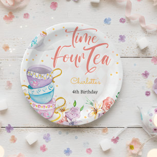 Prato De Papel Tempo quatro chá, quarto aniversário de chá