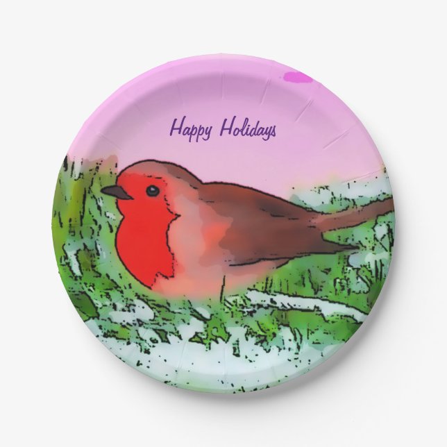 Prato De Papel temporada de Natal Robin Holiday (Frente)